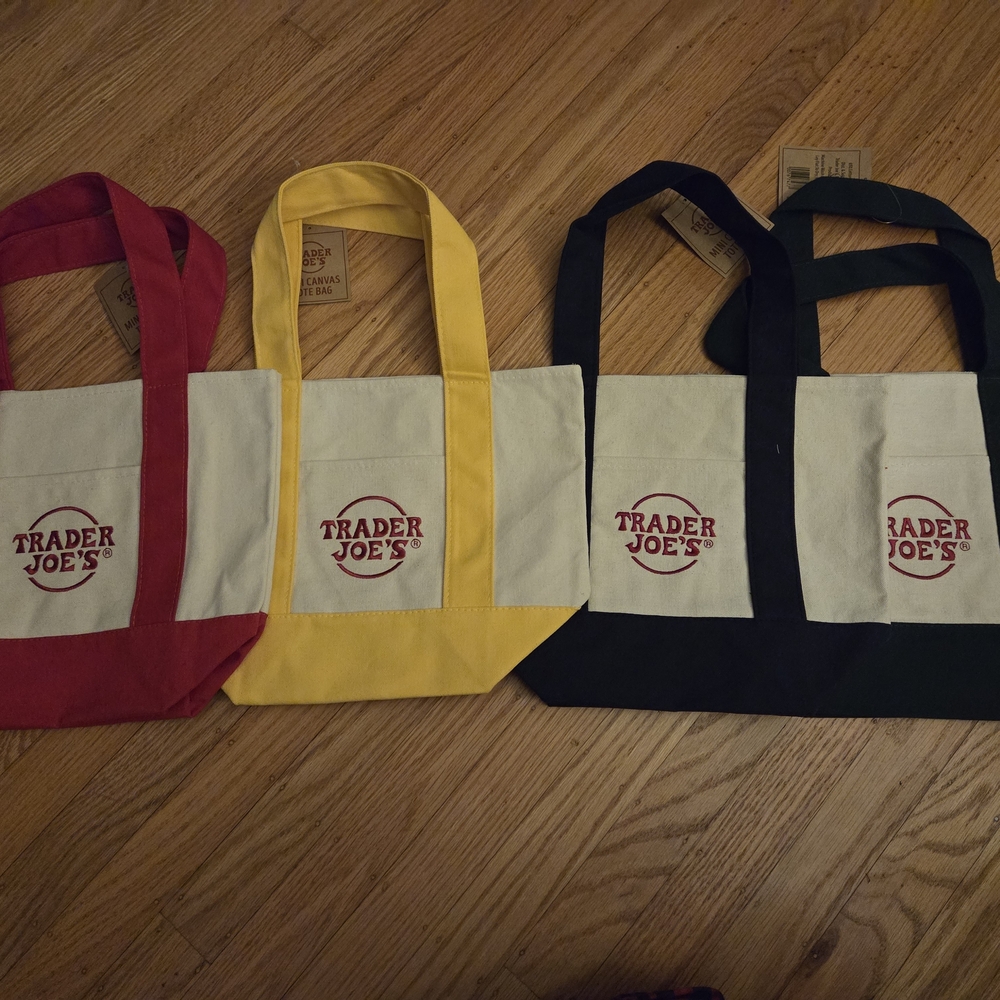 Trader Joe's Canvas Tote Bag Set - Red, Yellow, Black